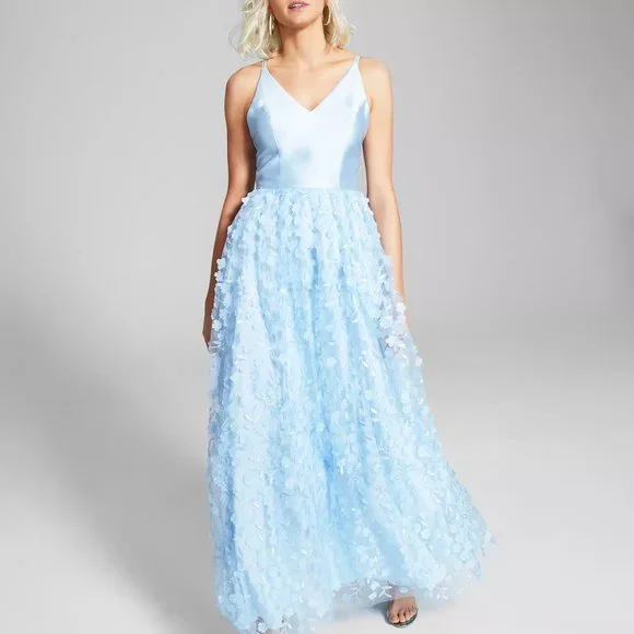 Bcx Juniors' 3D-Floral Gown - Ice Blue - Size 15